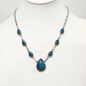 Southwestern Vintage Chrysocolla Blue Green Stone 950 Sterling Silver Necklace
